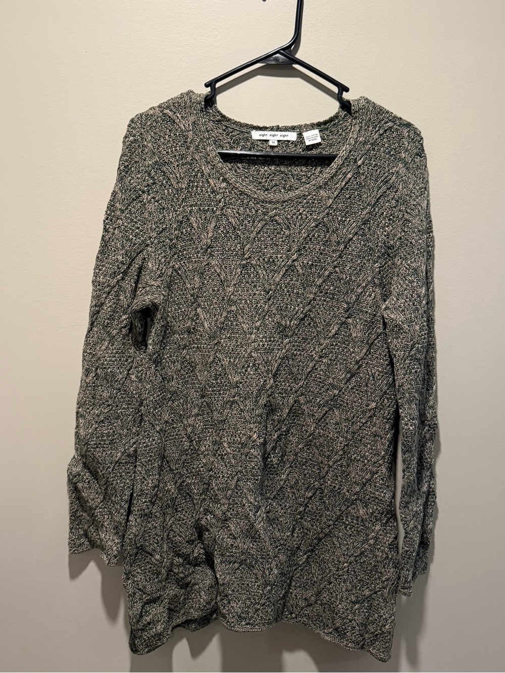 eight eight eight Gray Marled Cable Knit Crewneck Sweater